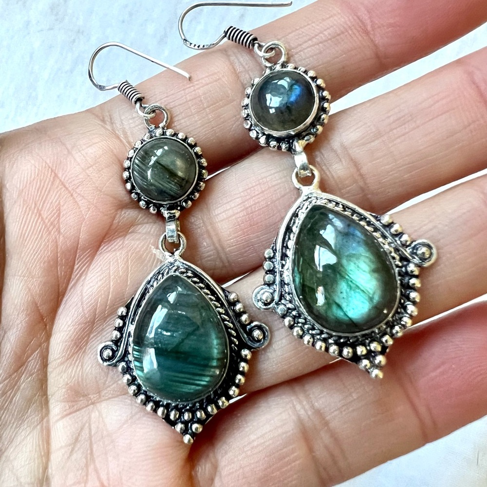 925 Flashy Flash Labradorite Dangle Earrings - image 4